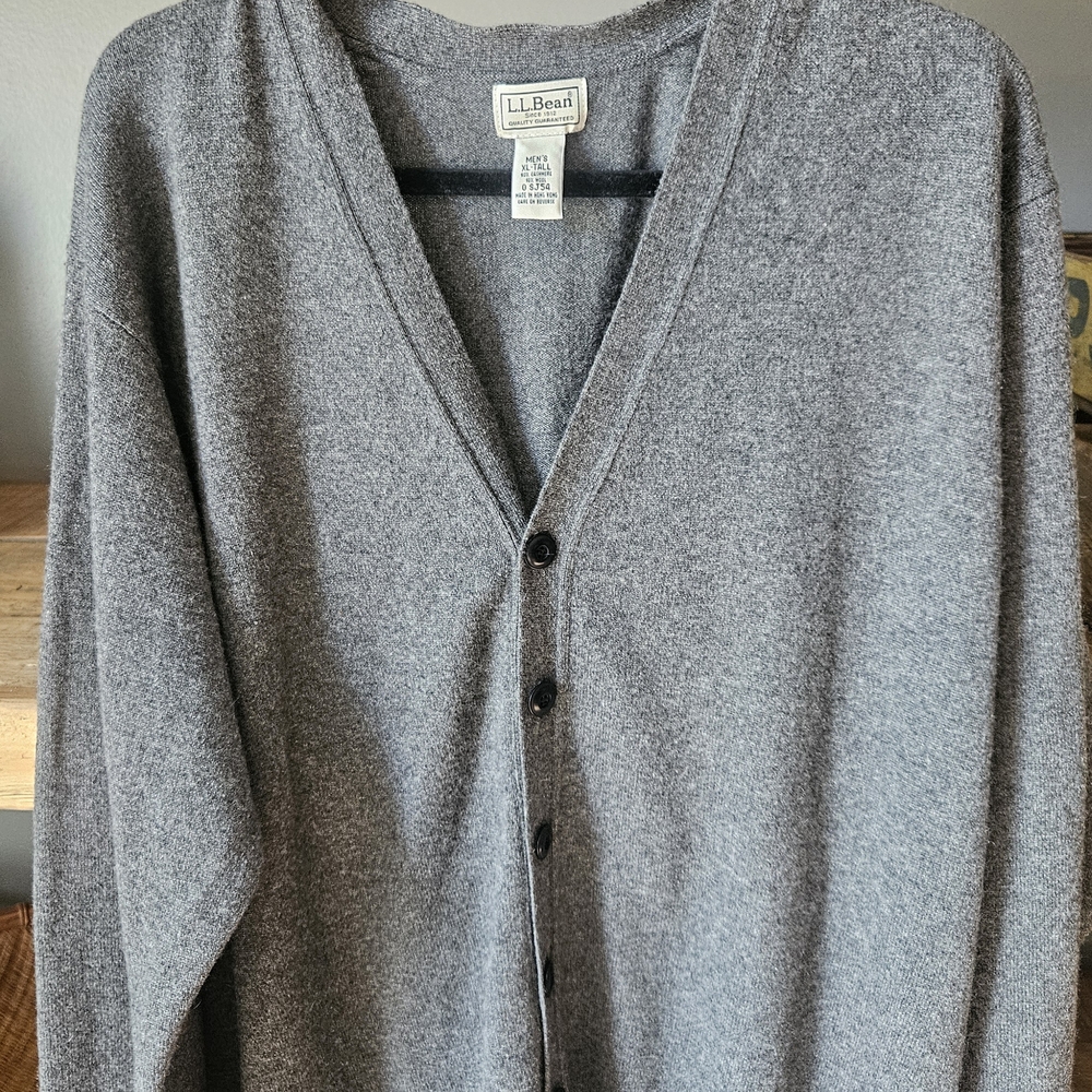 L.L. Bean Men's Vintage XLT Brown Cashmere Cardigan Sweater